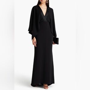Badgley Mischka Draped Satin-trimmed Crepe Gown